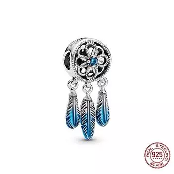 100 %925 Sterling Silver Blue Dream Catcher Beads Fit Fashion Charm Bracelet Making for Women Diy Fashion Jewelry Boutique Gift