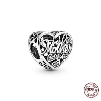 100 %925 Sterling Silver Charms Heart -Shaped Mother Beads Fit Fashion Charm Bracelet Making for Women Diy Fashion Jewelry