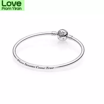 100% Стерлинговое Серебро 925 пробы Браслет-бэнгл Disni Подвески Подходит для Шармов Европейского Бренда Бусины-шармы DIY Изготовление серебряный