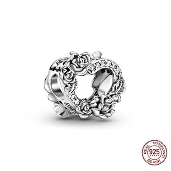 100 %925 Sterling Silver Heart Shaped Rose Beads Fit Fashion Charm Bracelet Making For Women Diy Fashion Jewelry