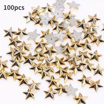 100 Акриловых Бриллиантов Плоское Дно Золото и Серебро Пятиконечная Звезда DIY Производство Декоративных Аксессуаров для Одежды Аксессуары золотистый