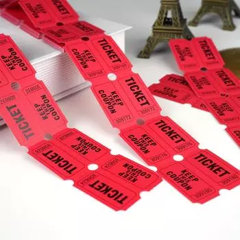 100 билетов Red Raffle Double Roll, билеты на мероприятия, карнавалы, входные призы, напитки и многое другое (1-50, 000 Цифровой случайный) 29x7.5cm красный