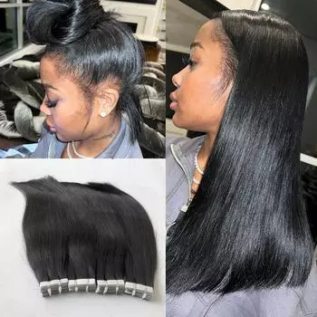 100% человеческие волосы, натуральный черный цвет, искусственная лента для наращивания волос, 20 шт./50 г. 30CM