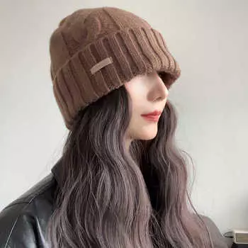 100% чистая шерсть вязаная шапка женская осенне-зимняя универсальная большая окружность головы защита от холода защита ушей теплая шерстяная шапка One Size (54-60cm)