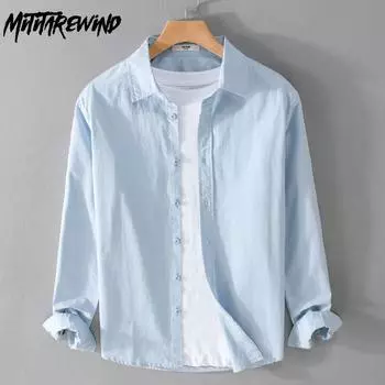 100% чистый хлопок мужская рубашка с длинным рукавом повседневная простая стильная универсальная однотонная рубашка с воротником-лацкан повседневная рубашка базовые мужские топы M светло-серый