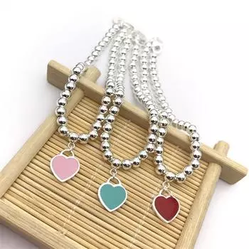 100 %Classic Sterling Silver S925 Ladies Bracelet Fashion Original 4mm Round Bead Bracelet For Girlfriend Jewelry Gift 17cm красный