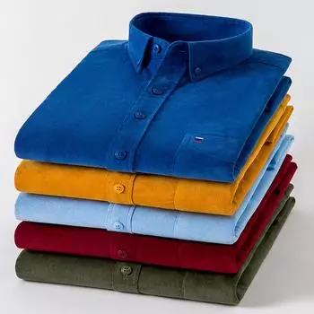 100% Coduroy Теплые Длинные Рукава Мужские Повседневные Рубашки Зимние Хлопковые Однотонные Мужские Деловые Рубашки 38