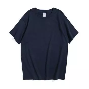 100% Cotton! Basic Style White T-shirt 250G Heavy and Thick Opaque Base Shirt All Year Round Bi Standby Tops Navy Blue L (Short Sleeve)