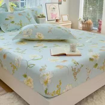 100%Cotton Bed Sheets Flower Printed Fitted Sheets For Bed Sbanas Para Camaqueen/King Bed Sheet Cotton(Without Pillowcase) Single90x200x25cm1pc