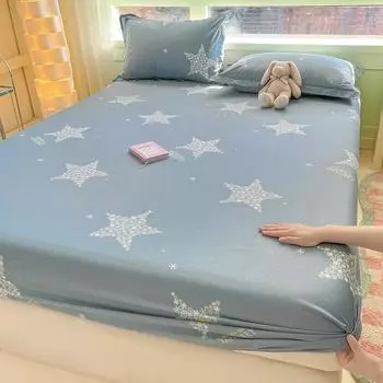 100% Cotton Bedsheet Elastic Fitted Sheet Print Bed Cover Single/Double/Queen/King Size Bed Linen drap de lit (No Pillowcase) Single 90x200cm 1pc