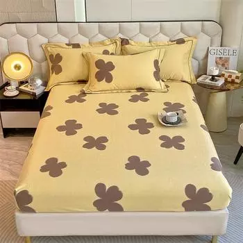 100% Cotton Bedsheet Skin-friendly Fitted Sheet Brushed Bed Cover Printed Bed Linen Elastic Sheets drap de lit (No Pillowcase) 90x200x25cm 1pc