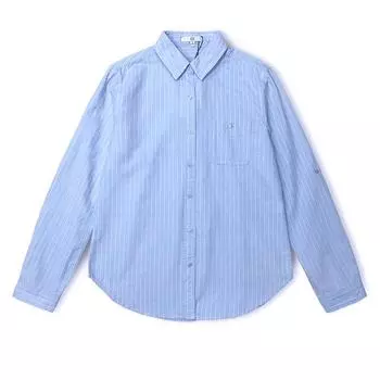 100% Cotton Blouses Cardigan Basic Style Shirt Pure Cotton Washed Oxford Textile College Work Clothing Blue Stripes 1 XS code Bust size 86