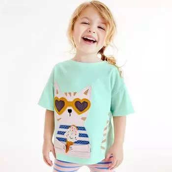 100% Cotton cute cartoon embroidery T Shirt girl 2025 summer short Sleeve T-shirt for Girls casual loose green Tops Tees Kid Children s Clothing 2Y
