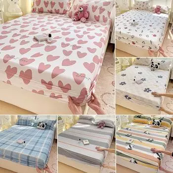 100% Cotton Four Seasons Men and Women Simple Fashion Plant Printing Fitted Bed Sheet Home Bedroom Hotel and Pillowcase Included 2pcs-pillowcase