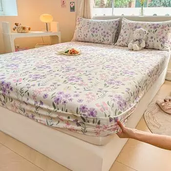 100% Cotton Printed Cartoon Mattress Single Sheet with Elastic Without Pillowcase 360 ° Surround Bedding Covers Soft Breathable 120x200x30cm 1pcs