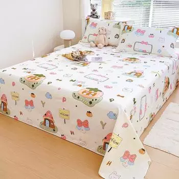 100% Cotton Printed Cartoon Single Sheet Soft and Comfortable Mattress Cover Bedding Multi-size 270x245 250x230 for Double Use Only 2 pillowcases