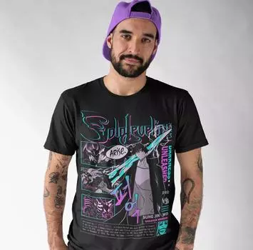 100% cotton TOPS UNISEX TEES MENS WOMENS Solo Leveling T-Shirt Sung Jinwoo Liu Zhigang Anime Jonas Reiji shirt All Size M чёрный