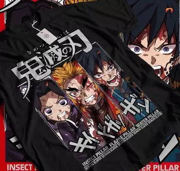 100% cotton TOPS UNISEX TEES MENS WOMENS Hashira Demon Slayer T-Shirt Kimetsu No Yaiba Tengen Horror Anime Gift Shirt 524 4XL чёрный