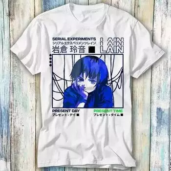 100% cotton TOPS UNISEX TEES MENS WOMENS Serial Experiments Lain Japanese Anime Manga T Shirt Meme Top Tee S белый
