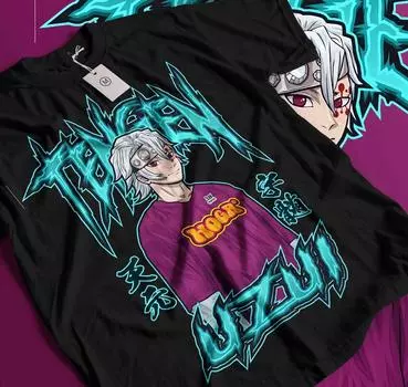 100% cotton TOPS UNISEX TEES MENS WOMENS Uzui Tengen T-Shirt Demon Slayer Kimetsu No Yaiba Anime Gift Shirt All Size 517 M чёрный