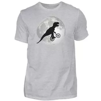 100% cotton TOPS UNISEX TEES MENS WOMENS Dino with Bicycle and Moon T-shirt Men Alternative Graphic Funny Shirt Man 2XL серый