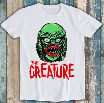 100% cotton TOPS UNISEX TEES MENS WOMENS Creature From The Black Lagoon T Shirt Film Movie Retro Vintage Cool Tee M10 S белый