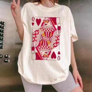 100% cotton TOPS UNISEX TEES MENS WOMENS Comfort Colors Valentine T Shirt,Retro Vintage Graphic Tee,Queen of Hearts Shirt S навахо белый