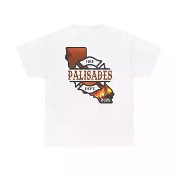 100% cotton TOPS UNISEX TEES MENS WOMENS 2025 LA County Wildfires Fire Dept. Palisades Cotton Tee S белый