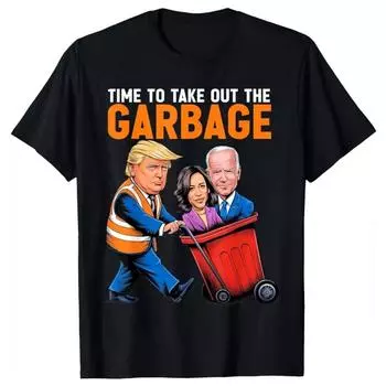 100% cotton TOPS UNISEX TEES MENS WOMENS Funny trump garbage truck humor election 2024 tee Biden T-Shirt L чёрный