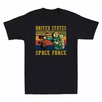 100% cotton TOPS UNISEX TEES MENS WOMENS United States Space Force Funny Astronaut Vs Alien Vintage Men s Black T Shirt S чёрный