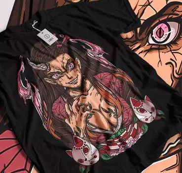 100% cotton TOPS UNISEX TEES MENS WOMENS Nezuko kamado t-shirt demon slayer best anime black shirt kimetsu no yaiba 002 M чёрный