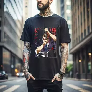 100% cotton TOPS UNISEX TEES MENS WOMENS Kokushibo Demon Slayer T-Shirt,Kimetsu No Yaiba,Anime,Manga,Nezuko,Tanjiro 103 S чёрный