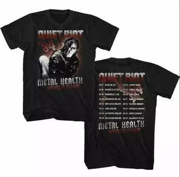 100% cotton TOPS UNISEX TEES MENS WOMENS Quiet Riot Vintage Concert T-shirt - Metal Health World Tour 84 S чёрный