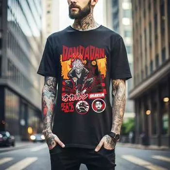 100% cotton TOPS UNISEX TEES MENS WOMENS Dandadan Okarun T-shirt Okarun Momo Ayase Gift Exclusive Shirt All Size 525 S чёрный