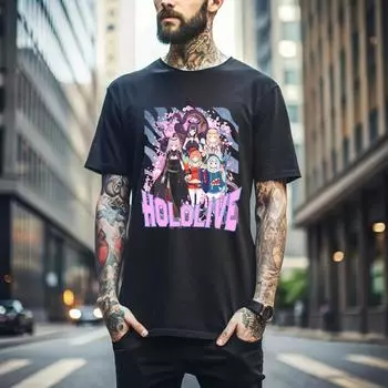 100% cotton TOPS UNISEX TEES MENS WOMENS Anime NYC 2023 Hololive Meet Tshirt Black Shirt Best anime Manga Gift shirt 207 S чёрный