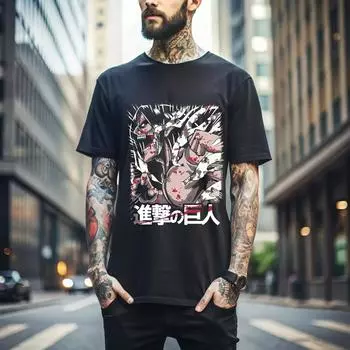 100% cotton TOPS UNISEX TEES MENS WOMENS Attack on Titan T-shirt Mikasa Shingeki No Kyojin Anime AOT Gift shirt Gift 169 S чёрный