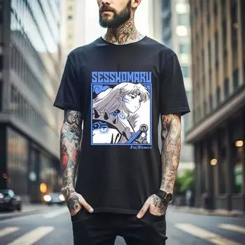 100% cotton TOPS UNISEX TEES MENS WOMENS Inuyasha Sesshomaru T-shirt Red Moon Inu Yasha Kawaii Girl Gift Shirt Black 297 4XL