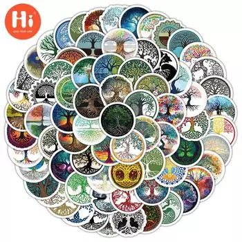 100 детских наклеек с граффити «Дерево жизни», нарисованный вручную багаж, водонепроницаемые наклейки на коробку для канцелярских принадлежностей