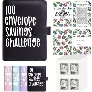 100-дневная книга по экономии денег в размере 5050 долларов США. Конверт для монет. Книга для хранения бюджета. Выработайте привычку экономить. Изготовлена из прочного пластика. чёрный