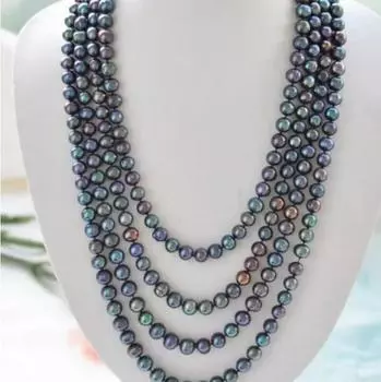 100-дюймовое круглое ожерелье из культивированного пресноводного жемчуга 100 дюймов, 9–10 мм, ЧЕРНЫЙ ПАВЛИН