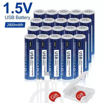 100% емкость, 1,5 В, литий-ионный аккумулятор AA, 2800 МВтч, литий-полимерный USB-перезаряжаемый литиевый USB-аккумулятор AA+ USB-кабель, игрушка, многофункциональный аккумулятор KTV 1pcs