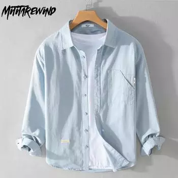 100 хлопка с длинным рукавом мужская повседневная рубашка весна и лето повседневный простой стиль мужские топы однотонная рубашка с отложным воротником и карманом M серый
