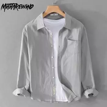 100 хлопковых рубашек с длинным рукавом для мужчин, весенняя и летняя повседневная мужская одежда, приталенная рубашка с воротником-лацкан, простой стиль, универсальная мужская рубашка M небесно-голубой