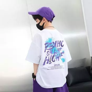 100% хлопок Детская футболка Летняя уличная футболка с рисунком из мультфильма Одежда для мальчиков и девочек Детский топ с коротким рукавом 170