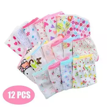 100% хлопок, детские трусики, нижнее белье для детей, детские кружевные трусы, шорты для девочек, трусики, можно смешивать размеры, 12 шт./лот 2T разноцветный