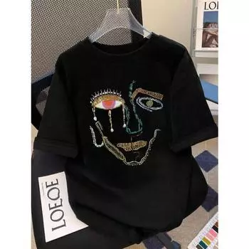 100% хлопок футболки для женщин цветные граффити женские лица принт одежда уличная мода топы свободные повседневные футболки с коротким рукавом S