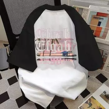 100% хлопок, готическая футболка реглан с принтом романтического заката для мужчин и женщин, летняя модная тенденция, повседневный удобный топ с короткими рукавами Harajuku M белый