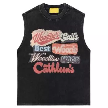 100% Хлопок Хип-хоп Американский Ретро Уличный Тяжелый Жилет Мужской Модный Бренд Хип-хоп Старая Футболка без рукавов S