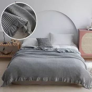 100% хлопок летнее покрывало приятное для кожи клетчатое однотонное одеяло домашнее постельное белье оборки одеяла стеганое одеяло 100x150cm 1pc