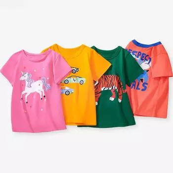 100% хлопок милый мультяшный принт футболка для девочек 2025 летняя футболка с коротким рукавом для девочек и мальчиков повседневные свободные топы футболки дети унисекс детская одежда 2Y